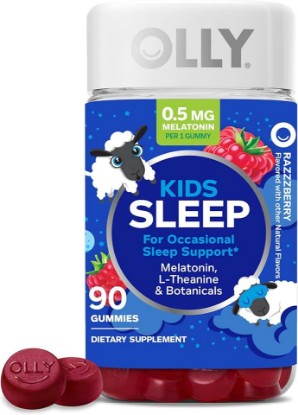 Picture of OLLY Kids Sleep Gummy, Occasional Sleep Support, 0.5mg Melatonin, L Theanine, Chamomile, and Lemon Balm Extracts, Childrens Chewable Supplement, Raspberry Flavor - 90 Count