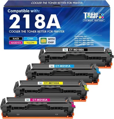Picture of 218A Toner Cartridges 4 Pack 3301fdw 3301 218 Compatible for HP 218A 218X Color LaserJet Pro MFP 3301cdw 3201dw 3301sdw Printer High Yield Ink Set W2180A with Chip (Black Cyan Yellow Magenta)