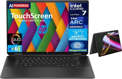Picture of HP Spectre x360 AI Powered 2-in-1 Laptop 16.0" Touchscreen OLED 2.8K Display (Intel Ultra 7-155H, 32GB LPDDR5X, 512GB PCIe SSD, Backlit KB, Fingerprint, Win 11 Pro) (Renewed) Global Recycled Standard