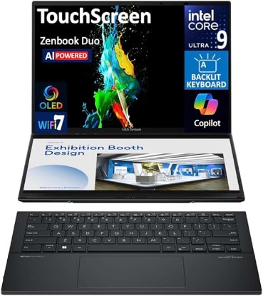 Picture of ASUS Zenbook DUO AI Powered 2-in-1 Laptop 14.0" Touchscreen OLED WUXGA Display (Intel Ultra 9-285H, 32GB LPDDR5X, 2TB PCIe SSD, Backlit KB, 2 Thunderbolt 4, WiFi 7, Webcam, Bluetooth 5.4, Win 11 Pro) Global Recycled Standard