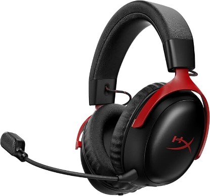 Picture of HyperX Cloud III S – Wireless Gaming Headset, 2.4GHz, Bluetooth, Battery Life up to 120 Hours 2.4GHz / 200 Hours Bluetooth, 53mm Angled Drivers, 10mm Detachable Mic, Customizable – Black/Red