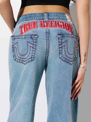 Picture of BOBBI MID RISE SPORTY EMBROIDERED PATCH BAGGY JEAN
